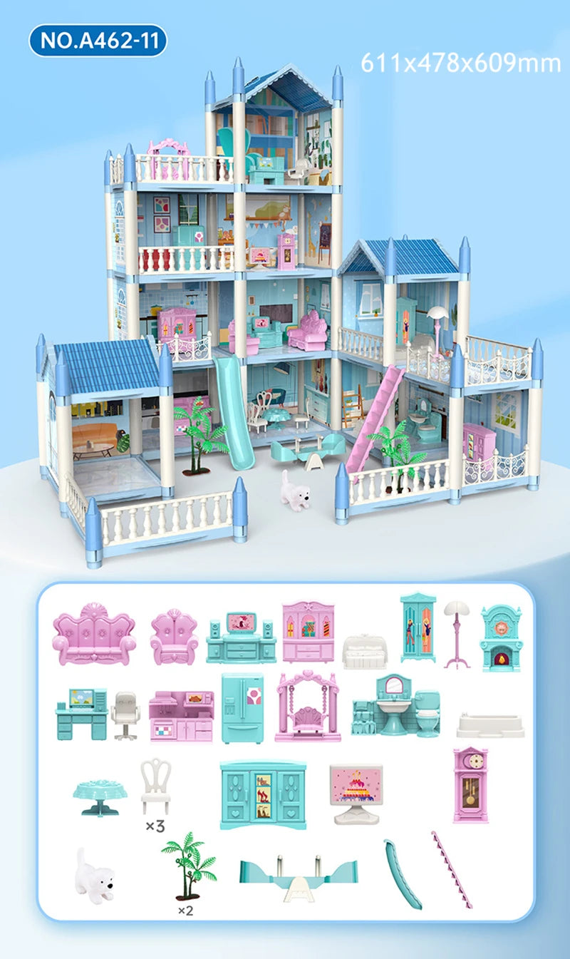 3D Assembly Doll House DIY Mini Model Girl Birthday Gift Toy House Children's Crossing House Villa Princess Castle Led Light