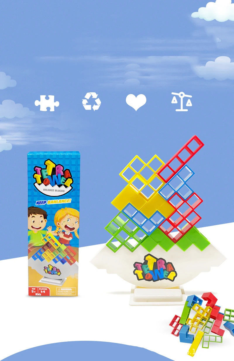 Tetra Tower Game Stacking Blocks Stack Building Blocks Balance Puzzle Board Assembly Bricks Educational Toys for Children Adults