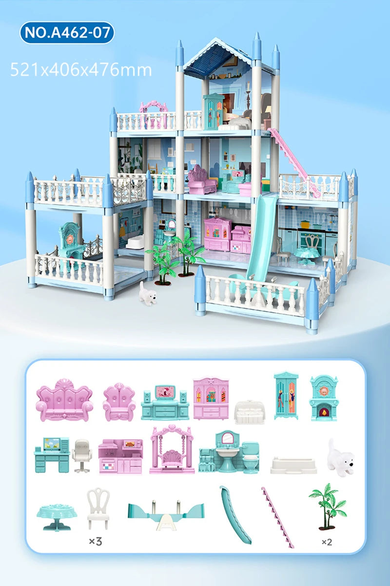 3D Assembly Doll House DIY Mini Model Girl Birthday Gift Toy House Children's Crossing House Villa Princess Castle Led Light