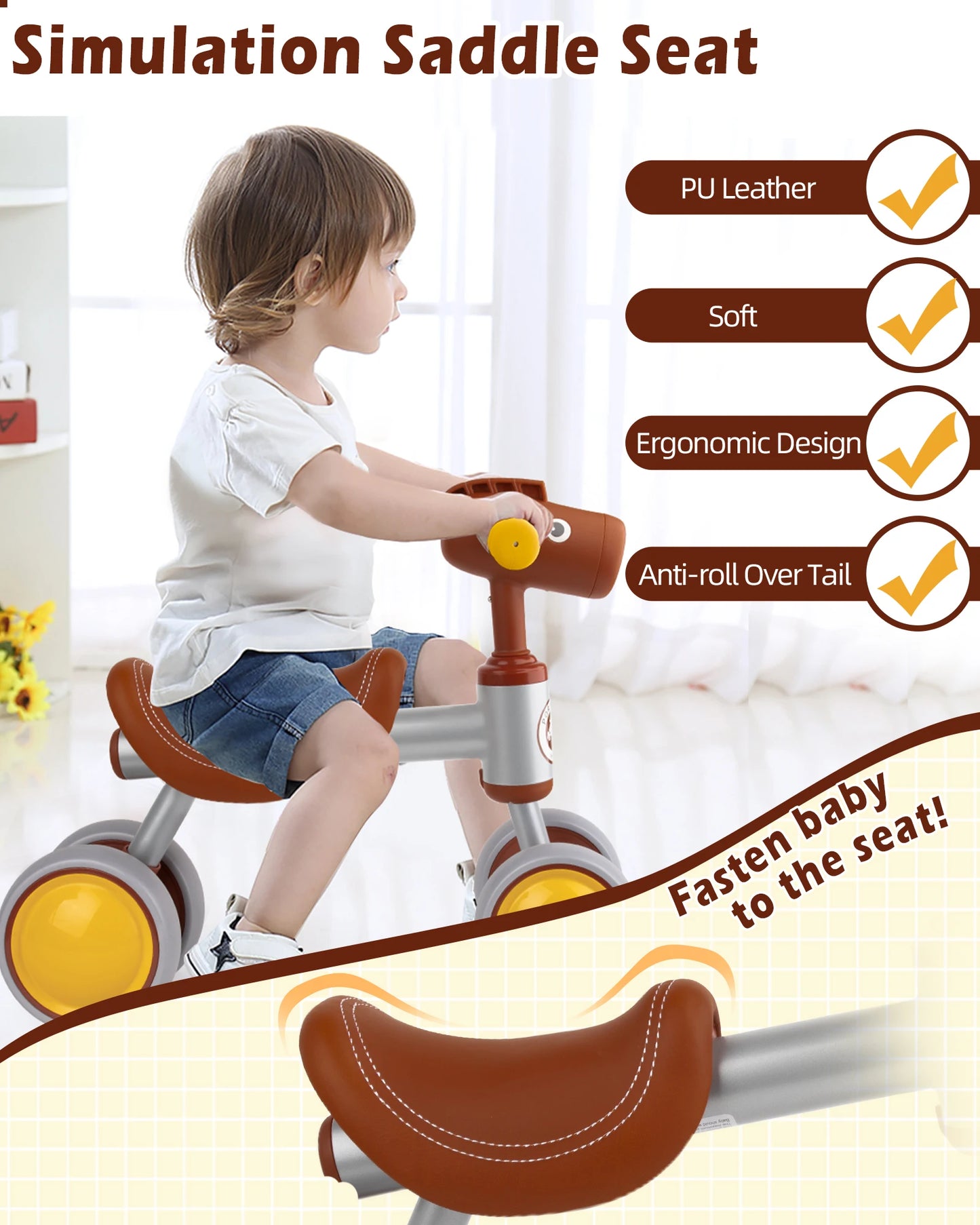 Baby Balance Bike for 1-2 Year Old Boys Girls Baby Bicycle 4 Wheels Outdoor Bike Riding Toy Car for 10-36 Month Toddlers First B