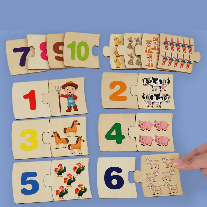 Wooden Number Matching Puzze Toys Montessori Early Education Digital Pattern Thicken Blocks Game for Baby Festival Gift Toy