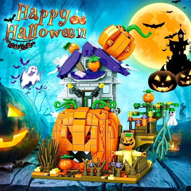 Halloween Creative Building Blocks Set Halloween Hut Haunted House Pumpkin House Decoration Bricks Kit Toys Birthday Party Gifts