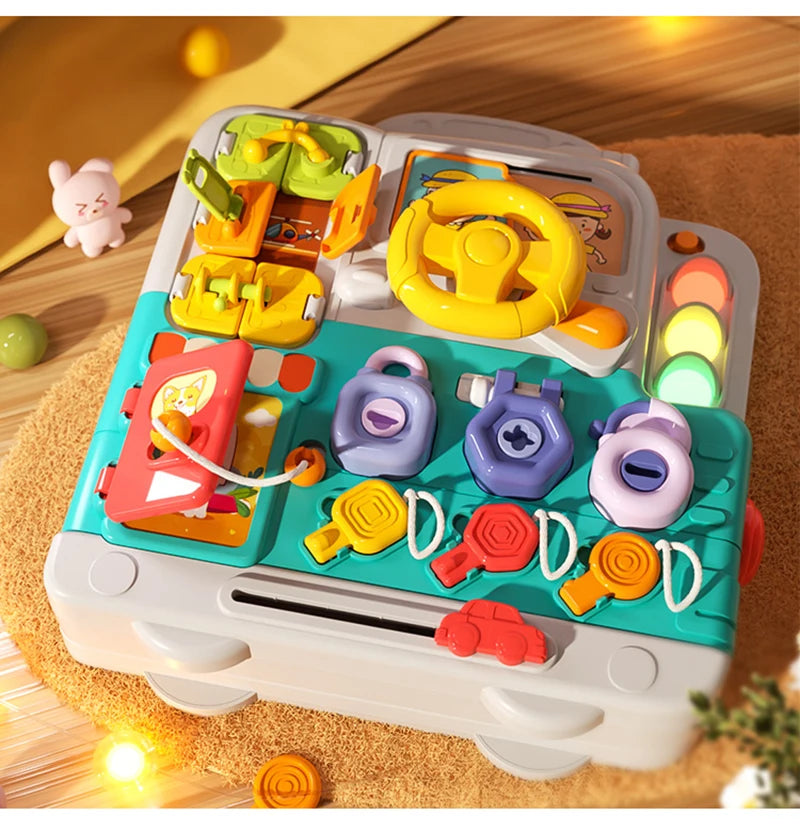 Baby Sensory Busy Board Montessori Toys Music Lights Switch Multifunction Travel Play Early Educational Activities Toy for Kids