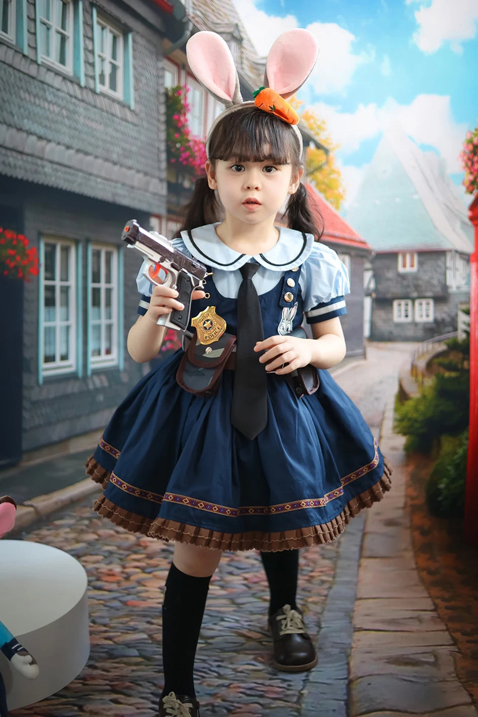 Movie Zootropolis Judy Cosplay Costume Kids Dress Tie Headdress Belt Socks Full Set Girls Police Role Play Uniform Halloween