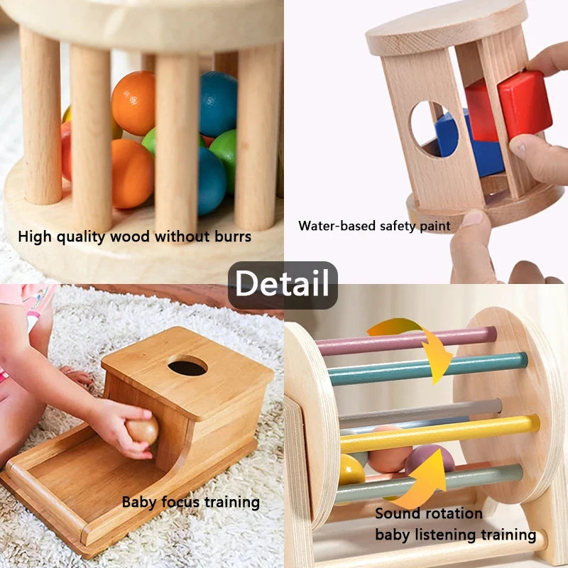 Montessori Infant Wooden Toys Target Box Rolling Drum Color Shape Cognition Match Educational Sensory Baby Teaching Aid Gifts