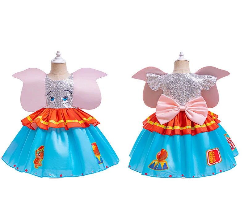 Baby Girl Dumbo Cosplay Dress Big Ear Fly Elephant Disguise Frocks Kids Kindergarten Stage Performance Outfits Carnival Sets