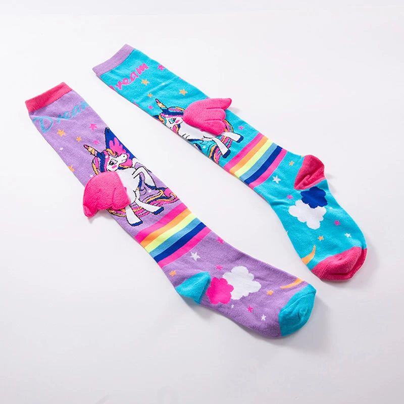 2024 New Little Girl Knee High Socks Cute Cartoon Pony Print Long Stockings Soft Child Fun Socks