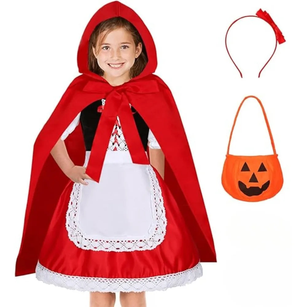 Little Red Riding Hood Girl Costume Children's Halloween Fairy Tale Storybook Cosplay Princess Dress Dress Hooded Cape