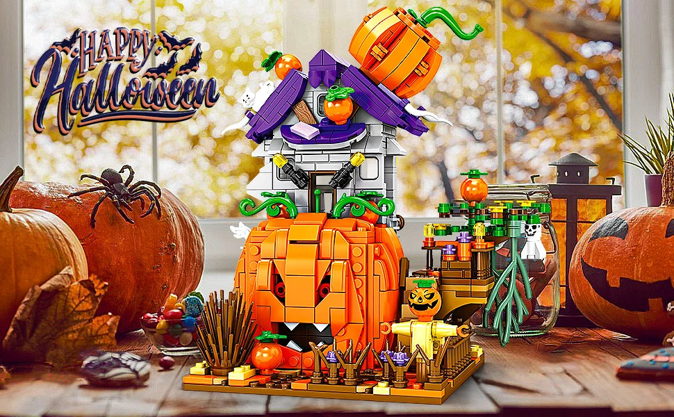 Halloween Creative Building Blocks Set Halloween Hut Haunted House Pumpkin House Decoration Bricks Kit Toys Birthday Party Gifts