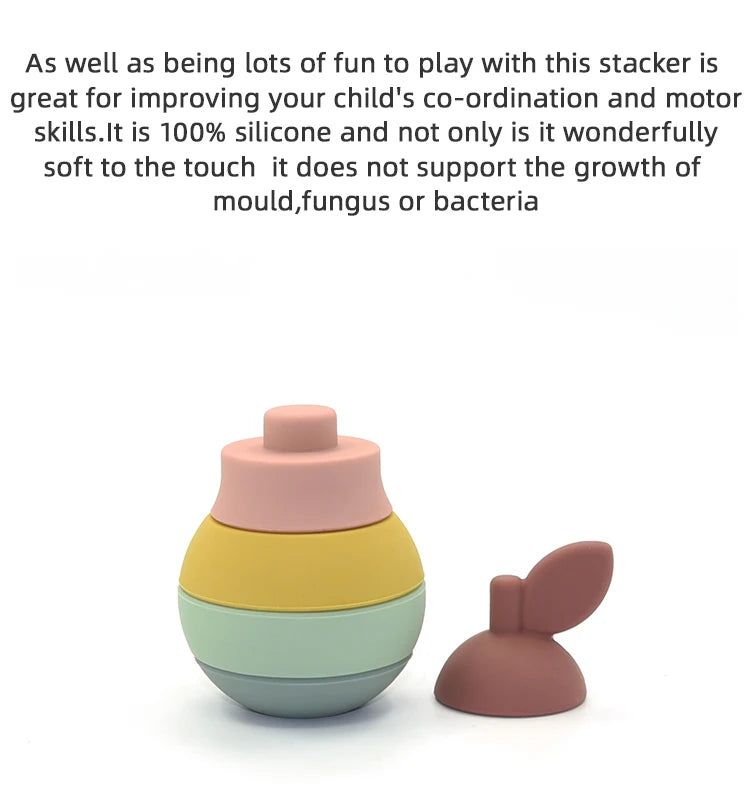 Stacking Fruit Shape Silicone Educational Toy BPA Free Cute Silicone Apple Pear Shape Design Good for Kids Brain Development Toy