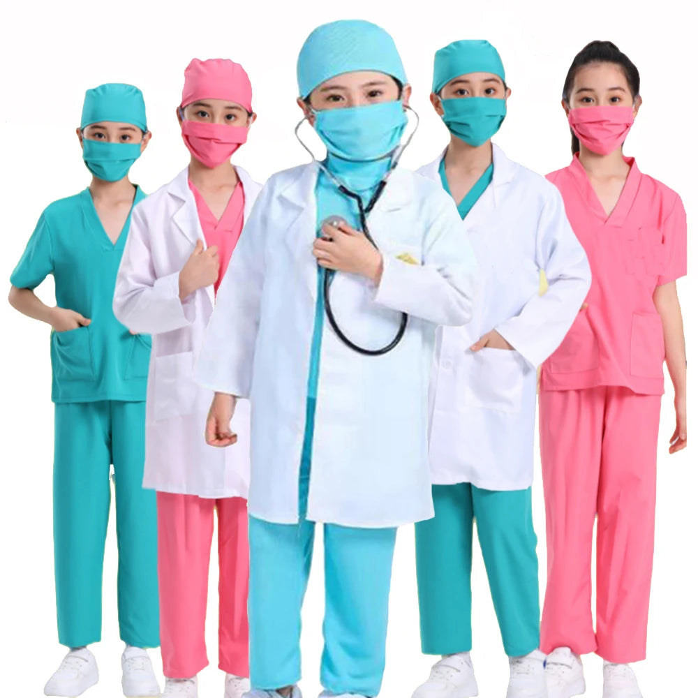 Halloween Kids Surgeon Doctor Uniform Shirt Pants Coat Suit Boys Girl Cosplay Costumes Children Party Role Playing Dress Up Suit