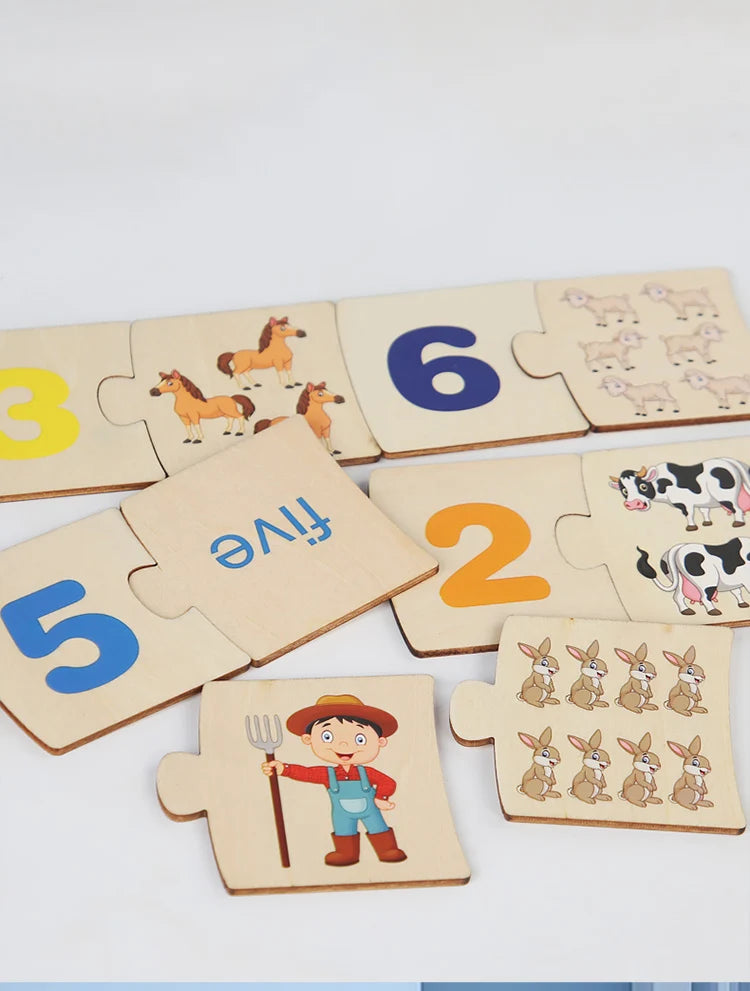 Wooden Number Matching Puzze Toys Montessori Early Education Digital Pattern Thicken Blocks Game for Baby Festival Gift Toy