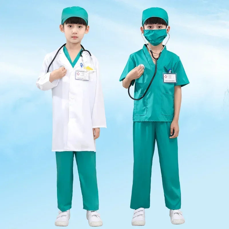 Children's White Coat Nurse's Suit Little Doctor's Surgical Suit Toddler's Boys' and Girls' Retrograde Dance Costume