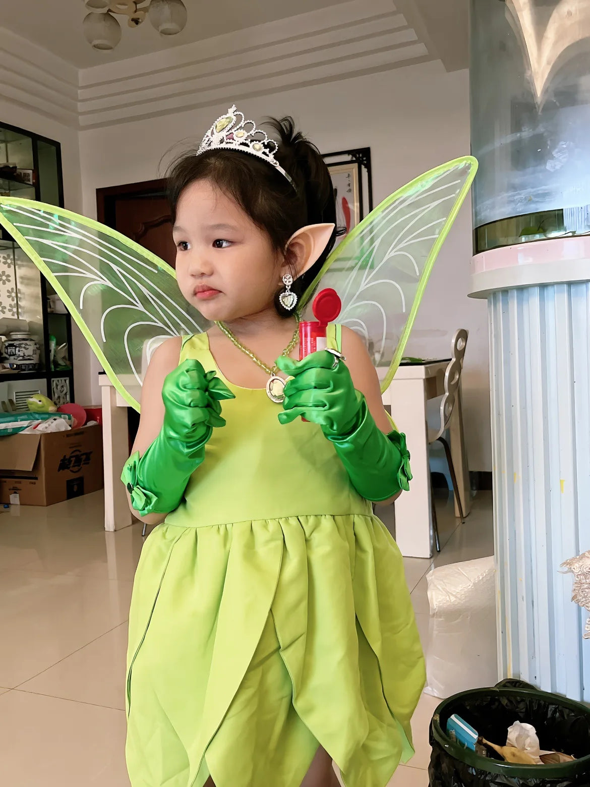 Baby Girl Tinker Bell Green Fairy Dress Kids Kindergarten Stage Performance Outfits Children Luxury Elf Cosplay Costume Gift