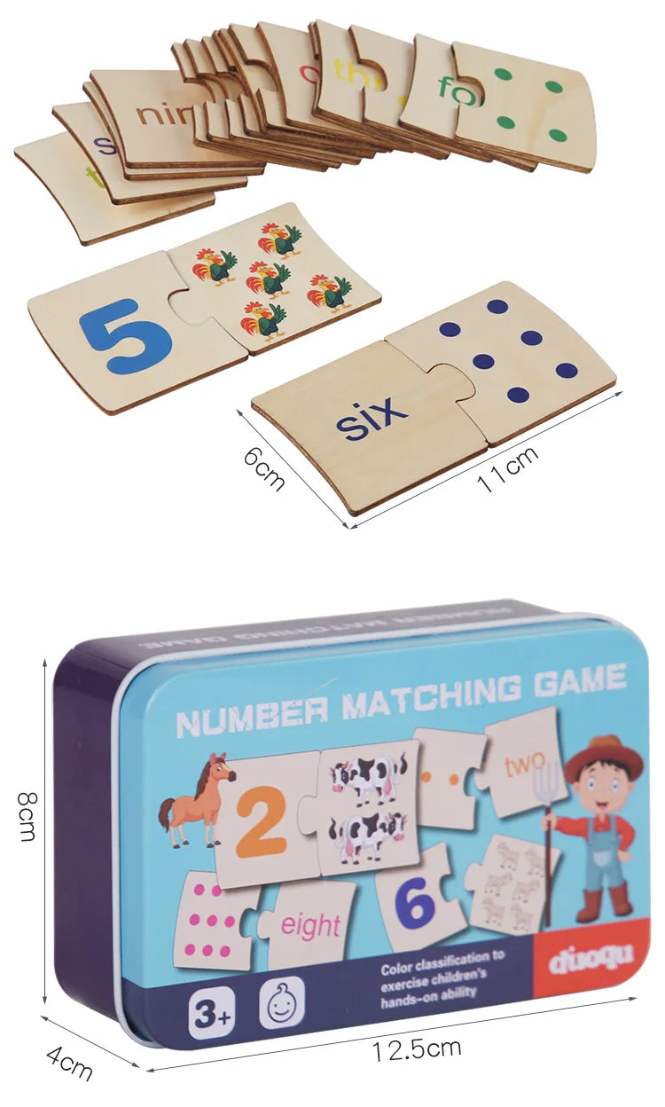 Wooden Number Matching Puzze Toys Montessori Early Education Digital Pattern Thicken Blocks Game for Baby Festival Gift Toy