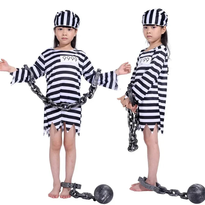 2024 Children Prisoner Uniform Violent Aesthetic for Halloween Cosplay Ghost Festival Children's Costume Parties