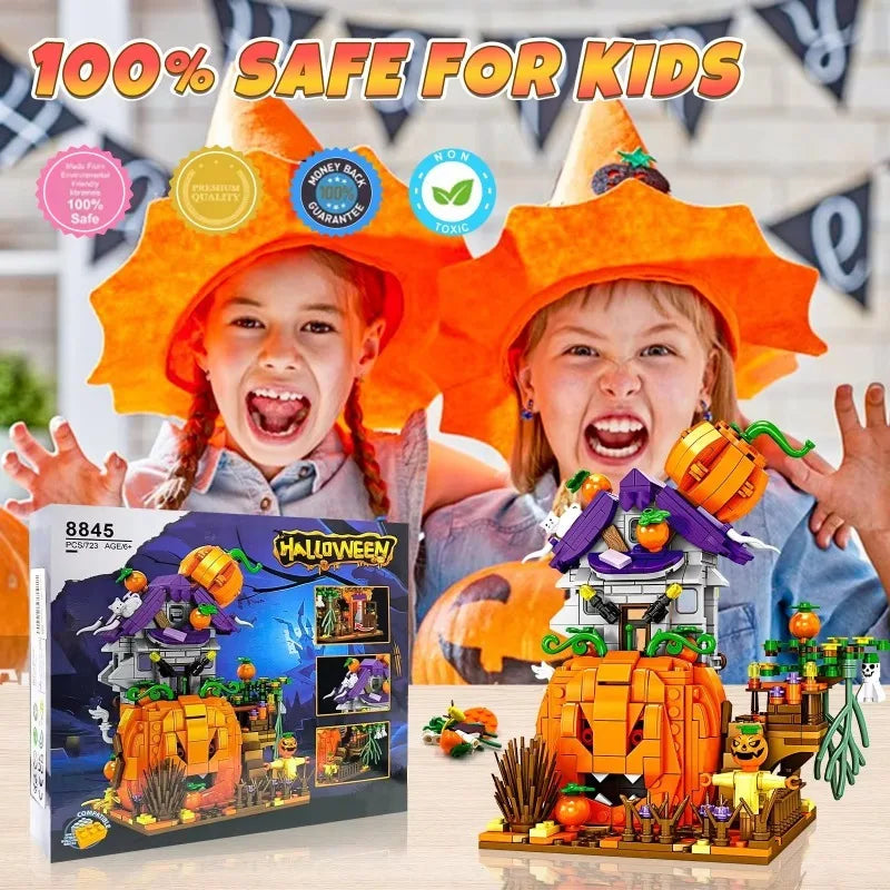 Halloween Creative Building Blocks Set Halloween Hut Haunted House Pumpkin House Decoration Bricks Kit Toys Birthday Party Gifts