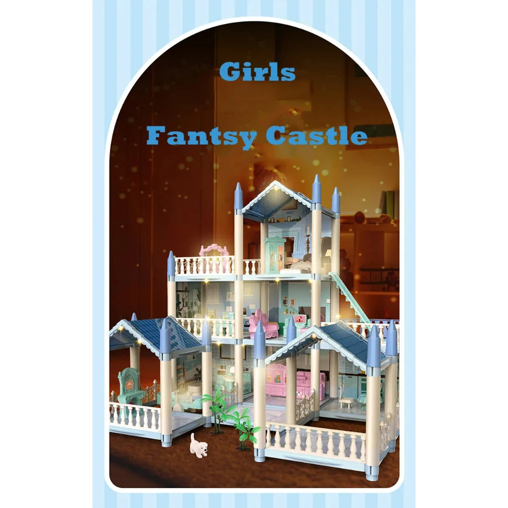 3D Assembly Doll House DIY Mini Model Girl Birthday Gift Toy House Children's Crossing House Villa Princess Castle Led Light