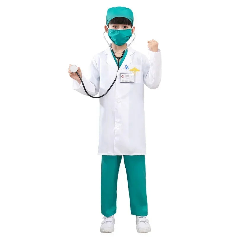 Children's White Coat Nurse's Suit Little Doctor's Surgical Suit Toddler's Boys' and Girls' Retrograde Dance Costume