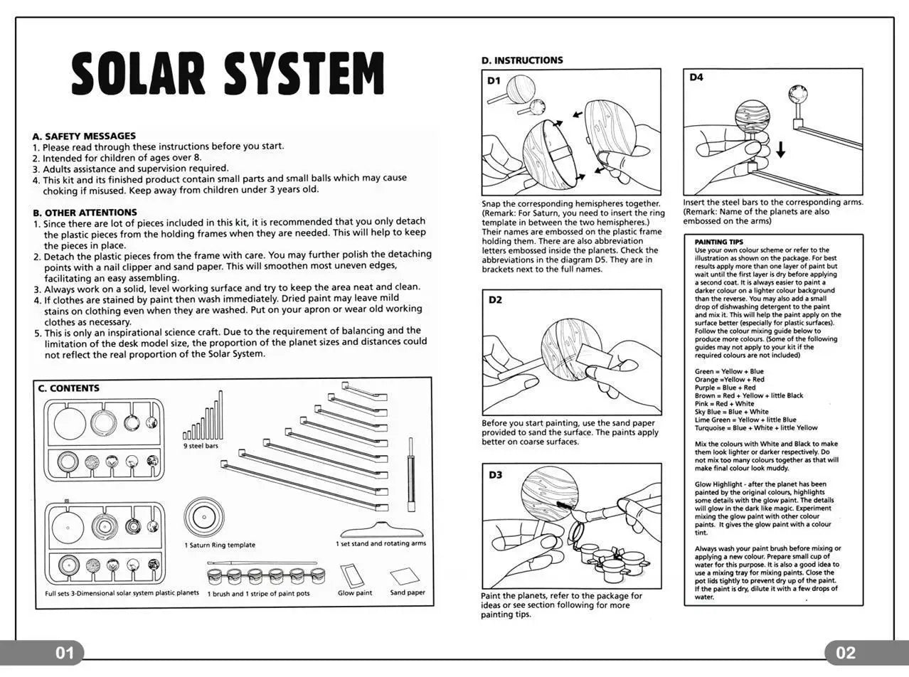 Solar System Model DIY Toys  Educational Child Science Technology Learning Solar System Planet Teaching Assembly Coloring Gift