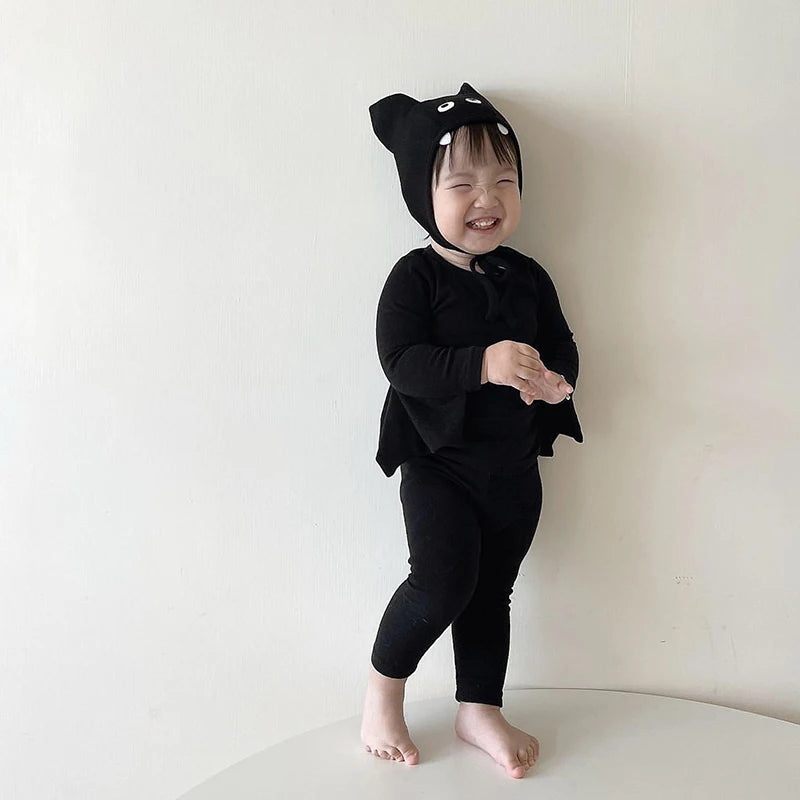 Autumn Kid Little Devil Pajama Set Elastic Tops+Pants+Hats.Unisex Children's Sleepwear Suit Toddler Boy Girl Halloween Clothes