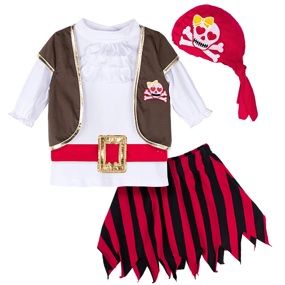 Baby Toddler Girls Pirate Costume Carnival Fancy Dress Clothes Set 5PCS Infant Cosplay Outfits 0-4 Years